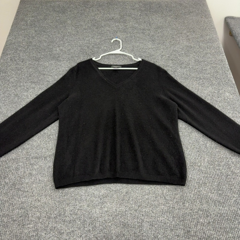 Lord & Taylor Sweater Womens 3X Black Cashmere V-Neck Luxury Classic